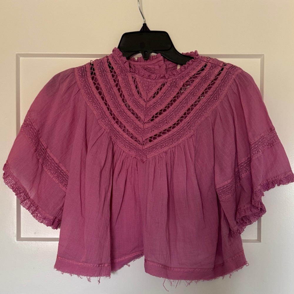 Free People pink Lace Detail Blouse